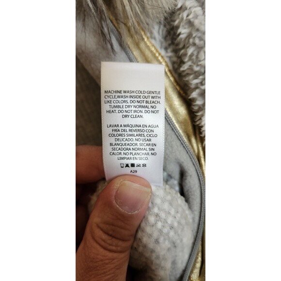 Holiday Time Women's XL Gray Sleeper One Piece Moon Stars Zip Gold Faux Fur Hood - Picture 9 of 11